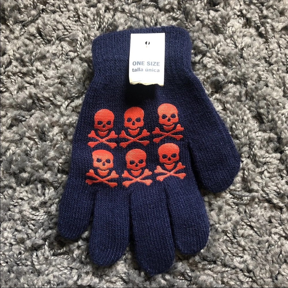 Faded Glory Skull Gloves Kids One Size - Picture 2 of 4